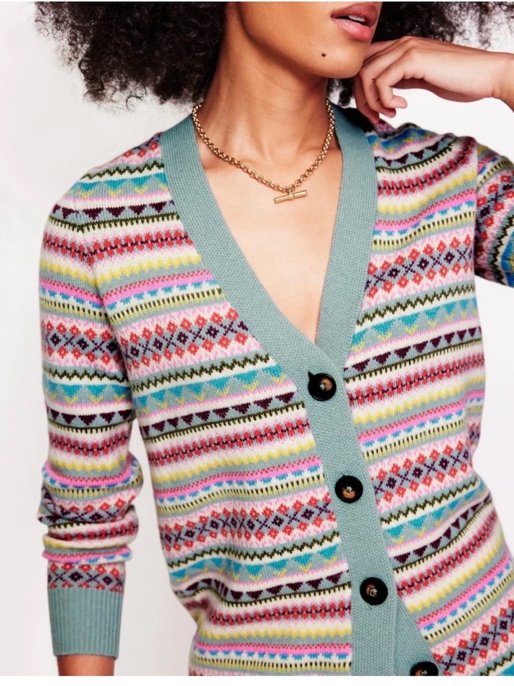 NWT Boden Quinn Boyfriend Cardigan Fair Isle Wool Alpaca Blue M
